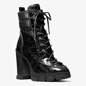 Michael Kors Ridley Crocodile Embossed Lace Up Boots US8.5